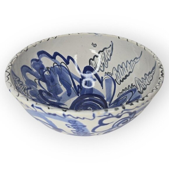 SUE MASON Handmade Ceramic Bowl Floral Blue White Pottery Chinese Decorative - Picture 1 of 9